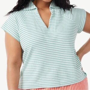 Striped Green and White Women's Top XL
